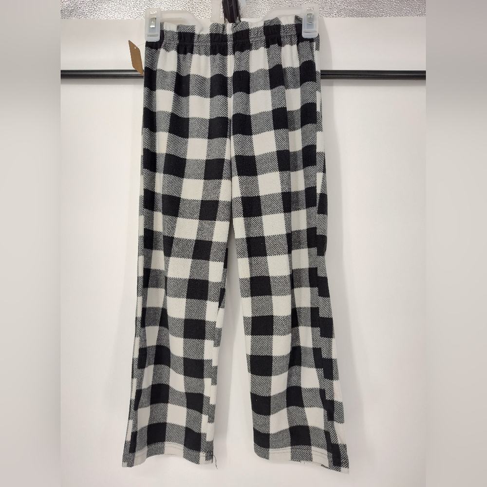 Columbia Black and White Checkered Plaid Kids Fleece Pajama Bottoms Size Medium